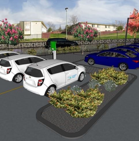 Carshare and rideshare area at the Green Tech Hub